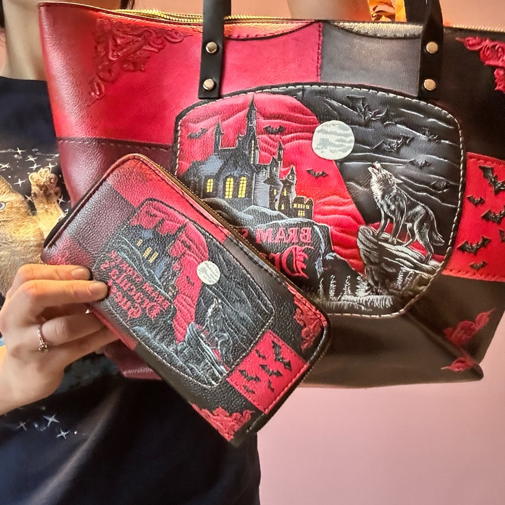Red and Black Gothic Castle Tote Bag and Wallet Set